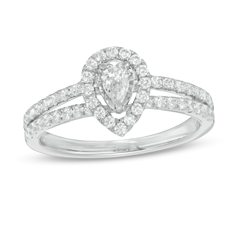 3/4 CT. T.W. Pear-Shaped Diamond Frame Vintage-Style Engagement Ring in 10K White Gold