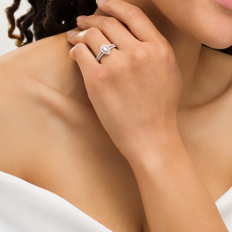Main Image 2 of 3/4 CT. T.W. Pear-Shaped Diamond Frame Vintage-Style Engagement Ring in 10K White Gold