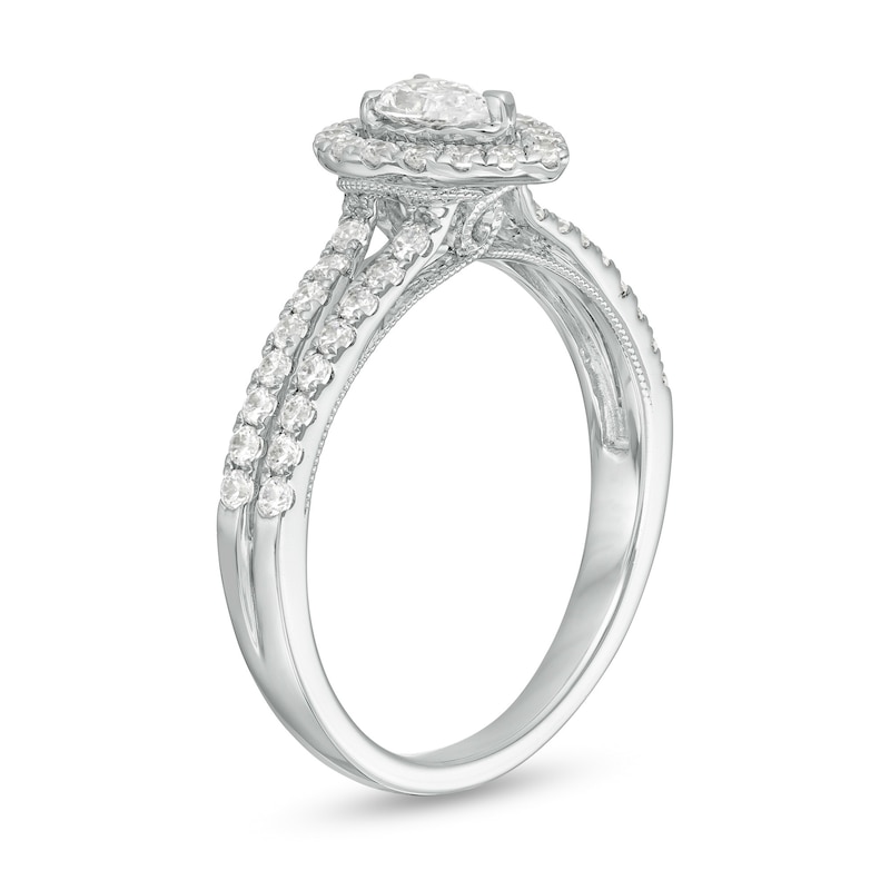 3/4 CT. T.W. Pear-Shaped Diamond Frame Vintage-Style Engagement Ring in 10K White Gold