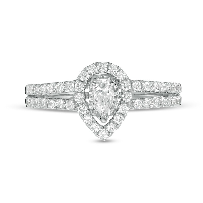 3/4 CT. T.W. Pear-Shaped Diamond Frame Vintage-Style Engagement Ring in 10K White Gold