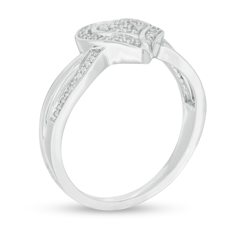 Main Image 3 of Diamond Accent Beaded Heart Split Shank Ring in Sterling Silver