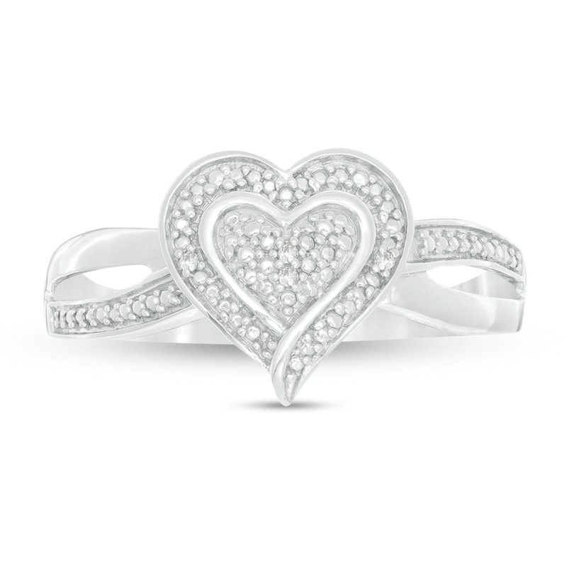 Main Image 4 of Diamond Accent Beaded Heart Split Shank Ring in Sterling Silver