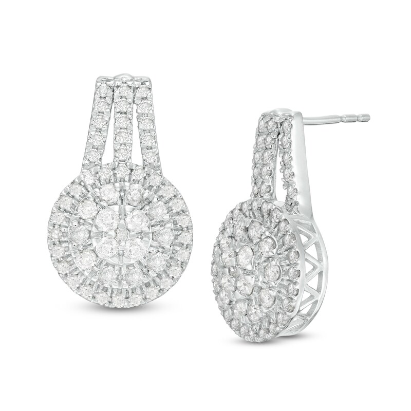 1-1/2 CT. T.W. Composite Diamond Double Frame Drop Earrings in 10K White Gold