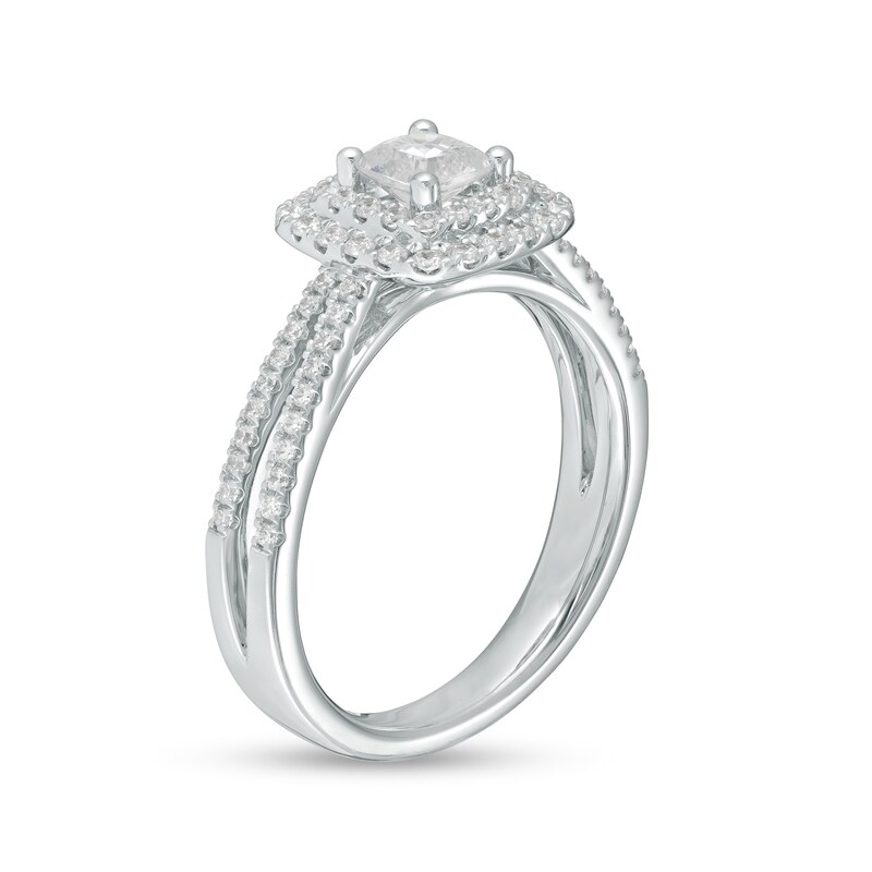 Celebration Ideal 1 CT. T.W. Princess-Cut Diamond Double Frame Split Shank Engagement Ring in 14K White Gold (I/I1)