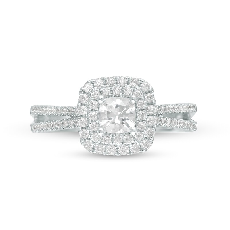 Celebration Ideal 1 CT. T.W. Princess-Cut Diamond Double Frame Split Shank Engagement Ring in 14K White Gold (I/I1)