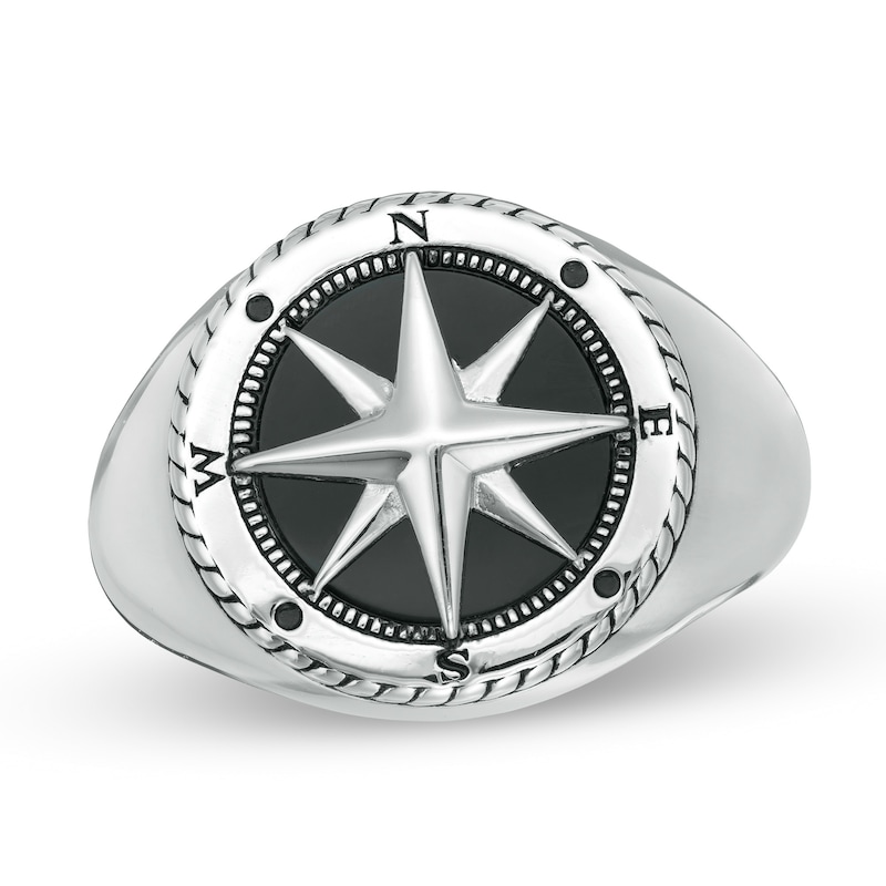 Main Image 1 of EFFY™ Collection 12.0mm Onyx Compass Rope Frame Ring in Sterling Silver