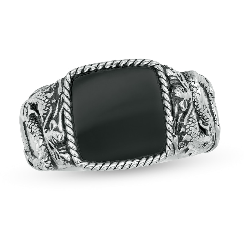 EFFY™ Collection Men's 11.0mm Square Onyx Rope Frame Dragon Ring in Sterling Silver
