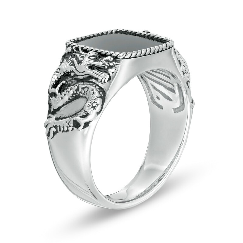 Main Image 2 of EFFY™ Collection Men's 11.0mm Square Onyx Rope Frame Dragon Ring in Sterling Silver