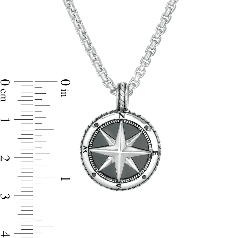Main Image 3 of EFFY™ Collection Men's 14.5mm Onyx Compass Rope Frame Pendant in Sterling Silver