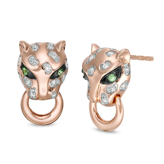 EFFY™ Collection Tsavorite and 1/10 CT. T.W. Diamond Panther Stud Earrings in 14K Rose Gold EFFY™ Collection Tsavorite and 1/10 CT. T.W. Diamond Panther Stud Earrings in 14K Rose Gold