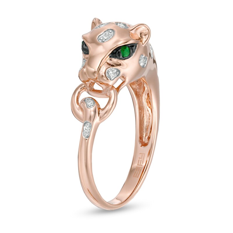 Main Image 2 of EFFY™ Collection Tsavorite and 1/20 CT. T.W. Diamond Panther Ring in 14K Rose Gold