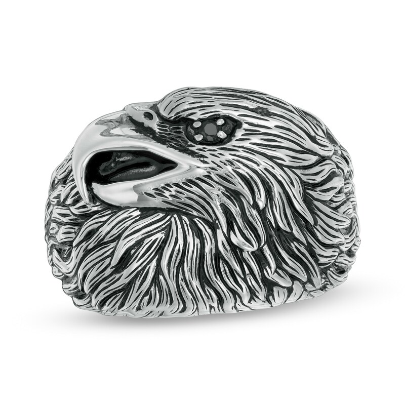 EFFY™ Collection Men's Black Spinel Eagle Ring in Sterling Silver
