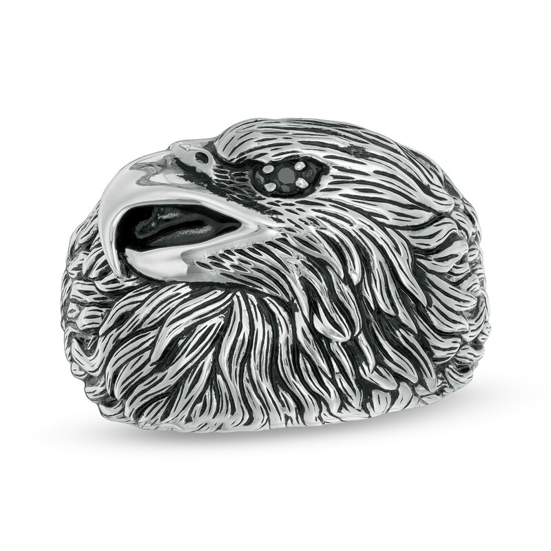 Main Image 1 of EFFY™ Collection Men's Black Spinel Eagle Ring in Sterling Silver