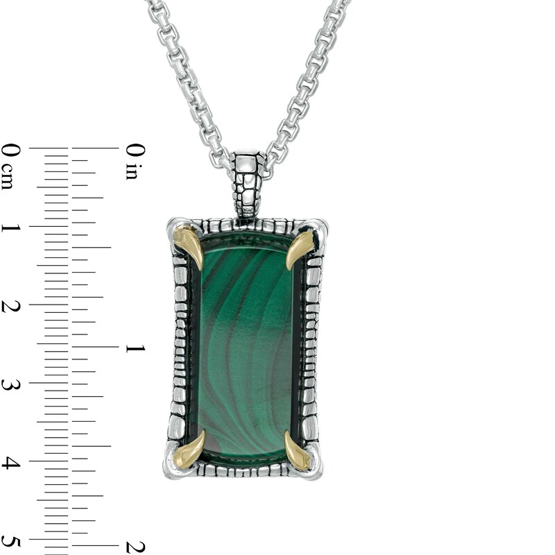 EFFY™ Collection Men's Rectangle Malachite Reptile Frame Pendant in Sterling Silver and 14K Gold