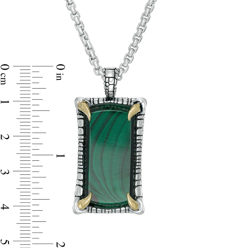 Main Image 3 of EFFY™ Collection Men's Rectangle Malachite Reptile Frame Pendant in Sterling Silver and 14K Gold