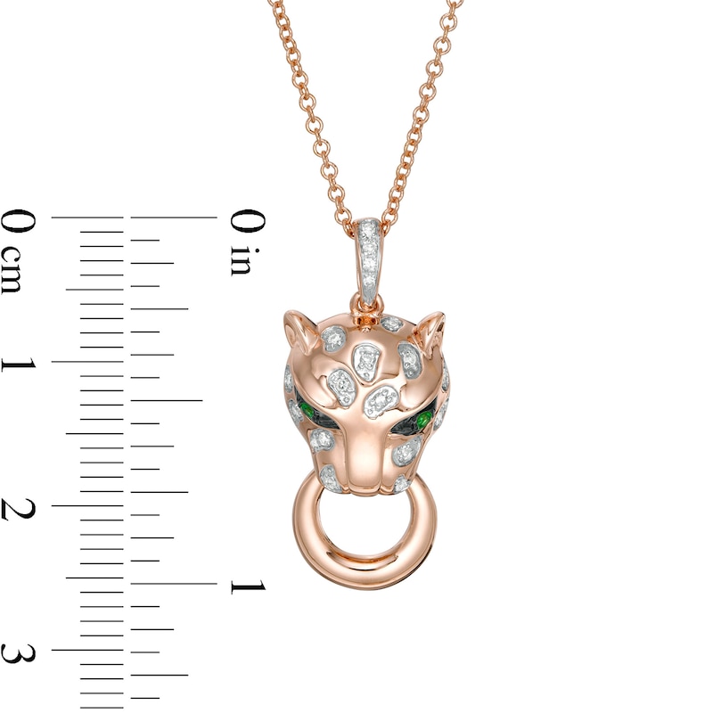 Main Image 2 of EFFY™ Collection Tsavorite and 1/15 CT. T.W. Diamond Panther Pendant in 14K Rose Gold