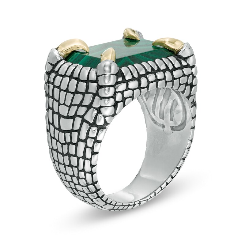 EFFY™ Collection Men's Rectangle Malachite Reptile Scale Ring in Sterling Silver and 14K Gold