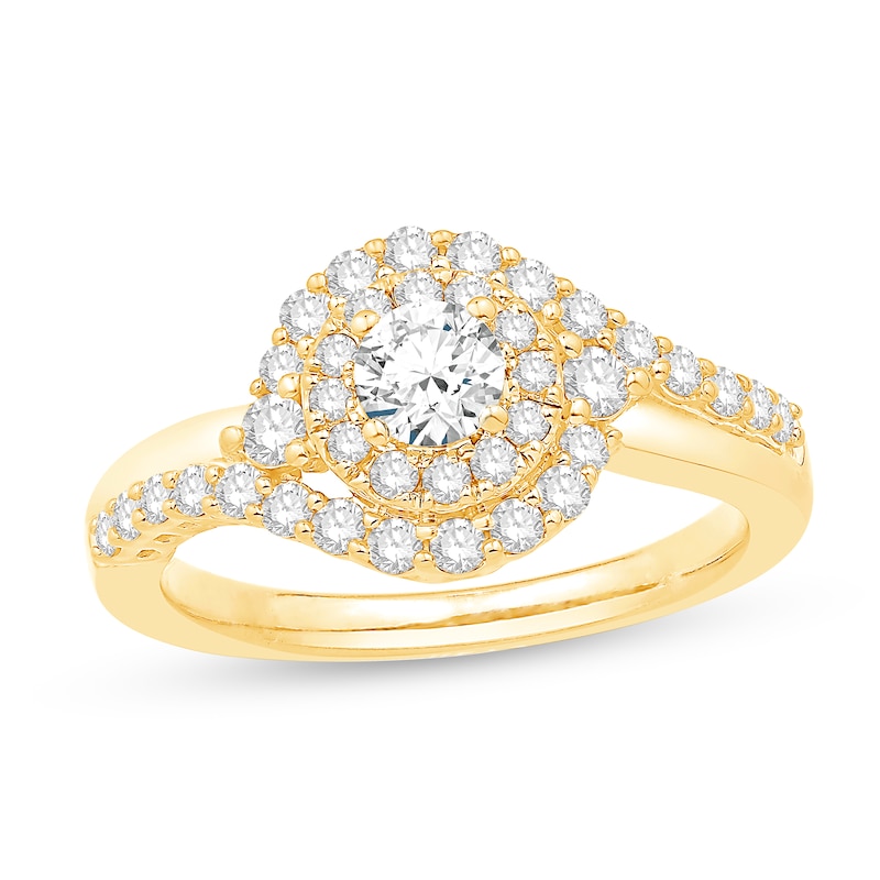 Main Image 1 of 7/8 CT. T.W. Diamond Frame Bypass Engagement Ring in 14K Gold