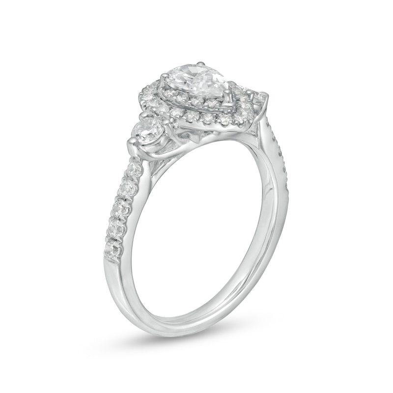 Main Image 3 of 1-1/6 CT. T.W. Certified Pear-Shaped Diamond Frame Past Present Future® Engagement Ring in 14K White Gold (I/I2)