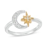 Thumbnail Image 1 of 1/6 CT. T.W. Diamond Crescent Moon and Star Open Ring in Sterling Silver and 10K Gold
