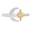Thumbnail Image 4 of 1/6 CT. T.W. Diamond Crescent Moon and Star Open Ring in Sterling Silver and 10K Gold