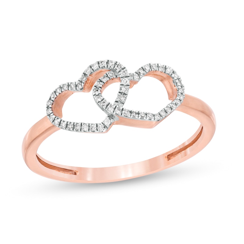 Main Image 1 of 1/10 CT. T.W. Diamond Double Heart Ring in 10K Rose Gold