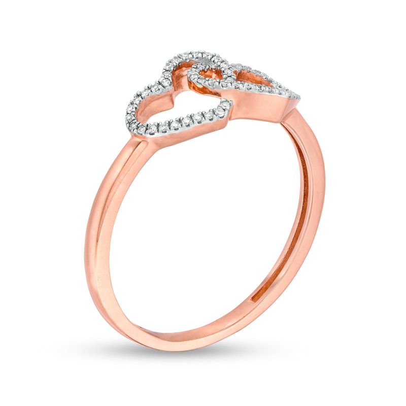 Main Image 3 of 1/10 CT. T.W. Diamond Double Heart Ring in 10K Rose Gold