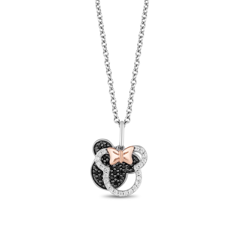 Main Image 1 of Mickey Mouse & Minnie Mouse 1/4 CT. T.W. Enhanced Black and White Diamond Pendant in Sterling Silver and 10K Gold - 19"