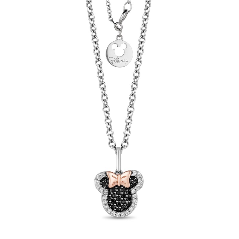 Main Image 2 of Mickey Mouse & Minnie Mouse 1/4 CT. T.W. Enhanced Black and White Diamond Pendant in Sterling Silver and 10K Gold - 19"
