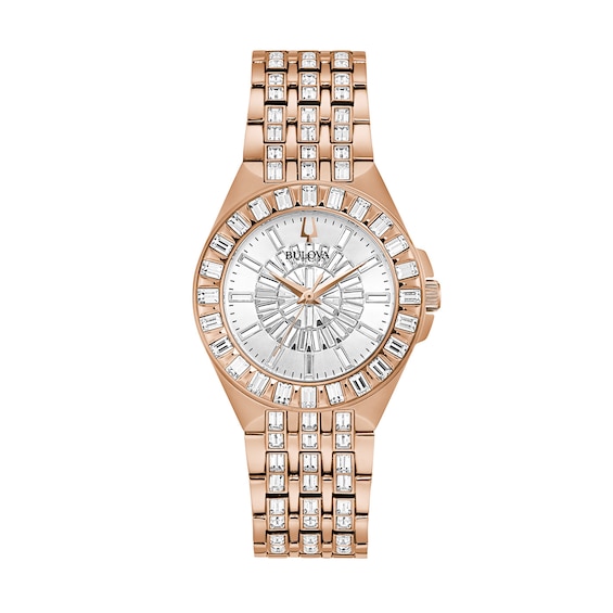 Ladies' Bulova Phantom Crystal Accent Rose-Tone IP Watch with Silver-Tone Dial (Model: 98L268)
