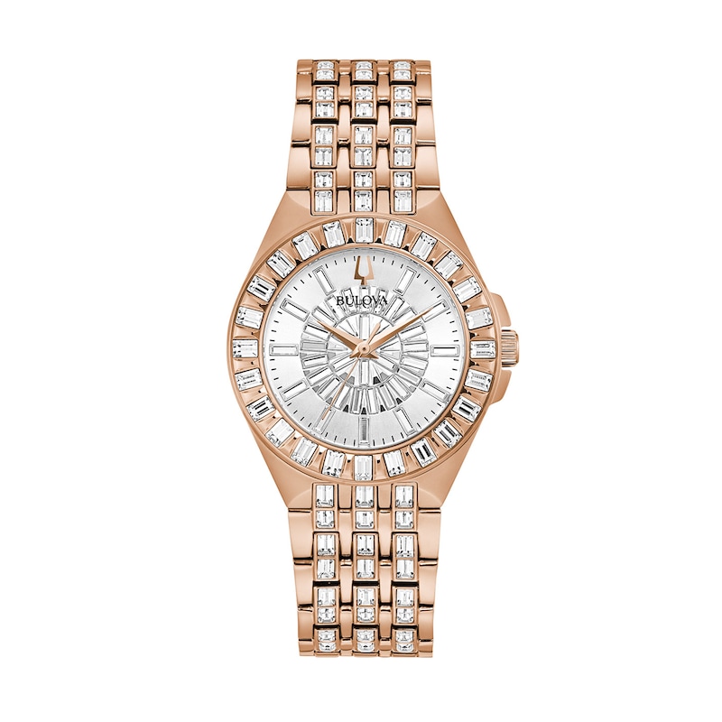 Ladies' Bulova Phantom Crystal Accent Rose-Tone IP Watch with Silver-Tone Dial (Model: 98L268)