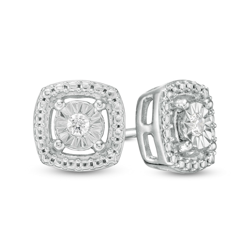 1/20 CT. T.W. Diamond Solitaire Cushion Frame Stud Earrings in Sterling Silver