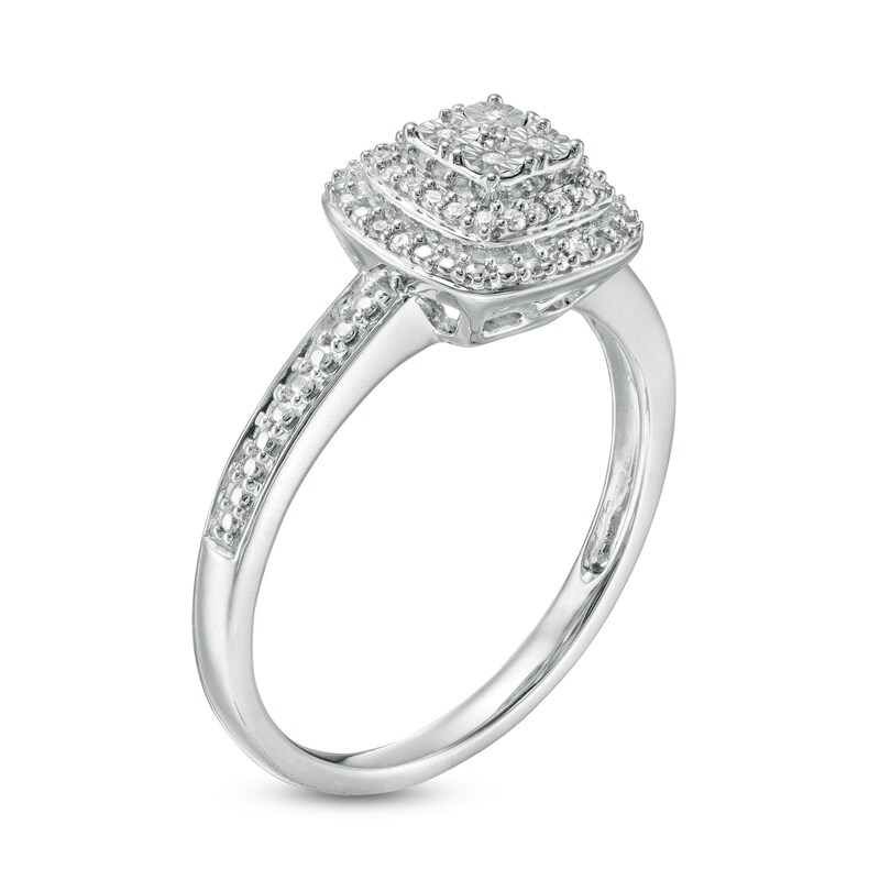 Main Image 2 of 1/10 CT. T.W. Quad Diamond Double Cushion Frame Ring in Sterling Silver