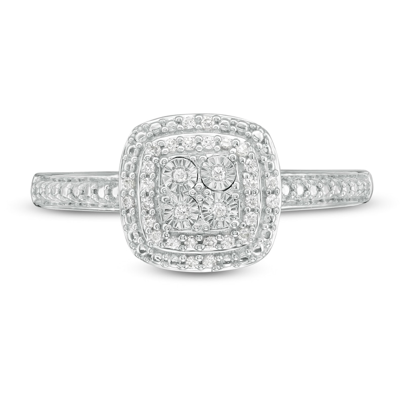 Main Image 3 of 1/10 CT. T.W. Quad Diamond Double Cushion Frame Ring in Sterling Silver