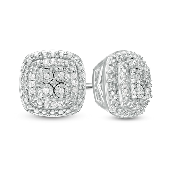 1/10 CT. T.W. Quad Diamond Cushion Frame Stud Earrings in Sterling Silver 1/10 CT. T.W. Quad Diamond Cushion Frame Stud Earrings in Sterling Silver