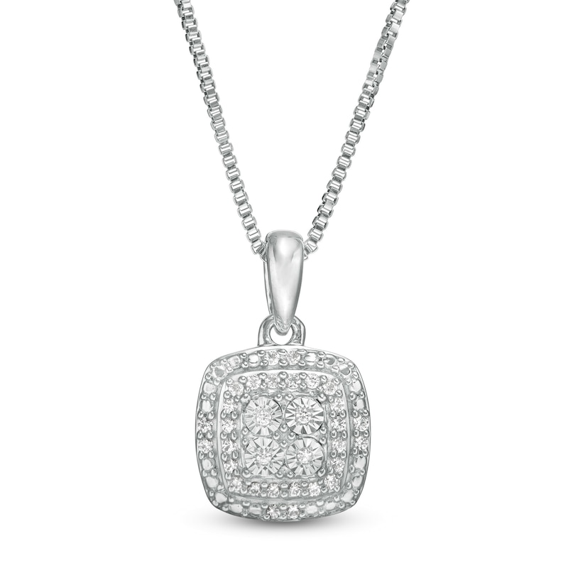 1/10 CT. T.W. Quad Diamond Cushion Frame Pendant in Sterling Silver