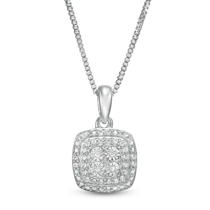 Main Image 1 of 1/10 CT. T.W. Quad Diamond Cushion Frame Pendant in Sterling Silver