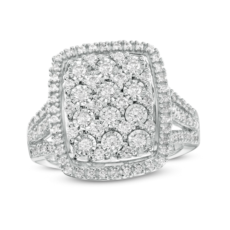 Main Image 1 of 1 CT. T.W. Composite Diamond Cushion Frame Ring in Sterling Silver