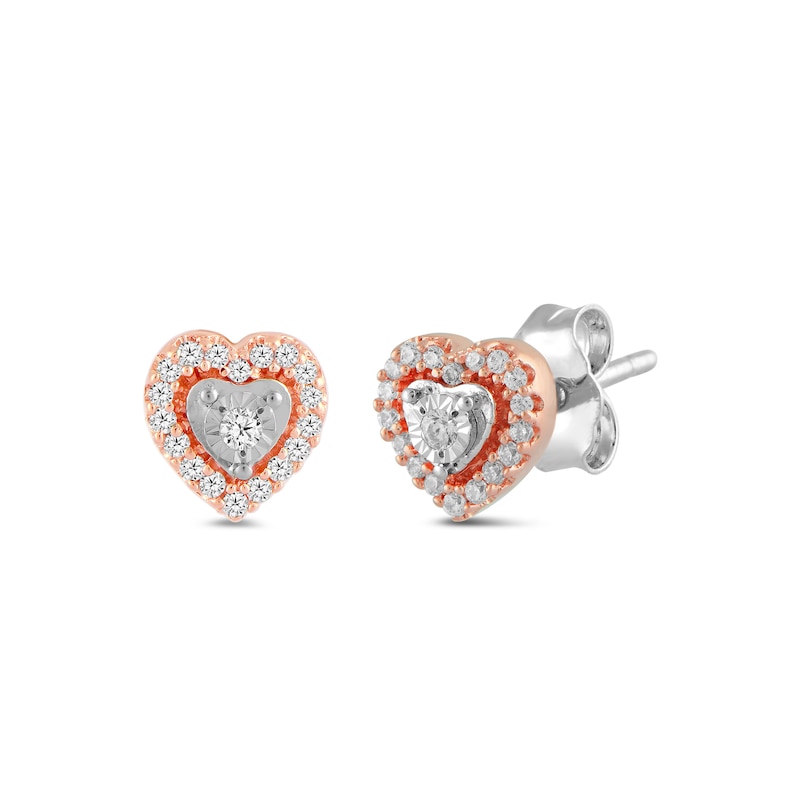 Main Image 1 of 1/8 CT. T.W. Diamond Heart Frame Stud Earrings in 10K Rose Gold