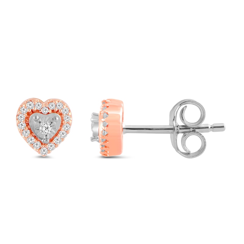 Main Image 2 of 1/8 CT. T.W. Diamond Heart Frame Stud Earrings in 10K Rose Gold