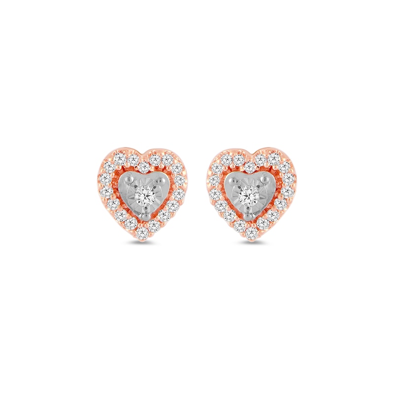 Main Image 3 of 1/8 CT. T.W. Diamond Heart Frame Stud Earrings in 10K Rose Gold