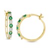 Thumbnail Image 1 of Alternating Emerald and 1/15 CT. T.W. Diamond Hoop Earrings in 10K Gold