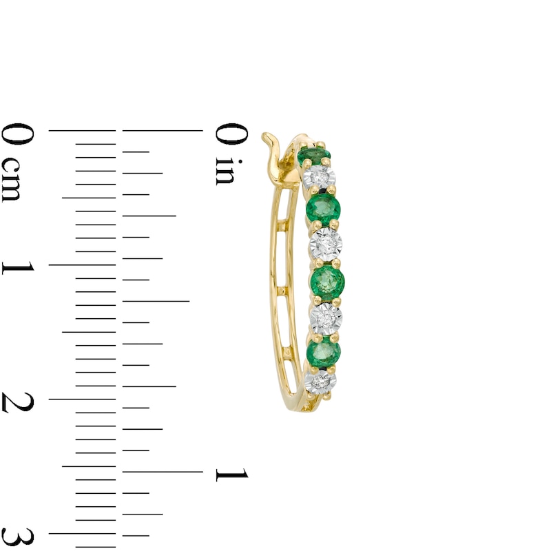 Alternating Emerald and 1/15 CT. T.W. Diamond Hoop Earrings in 10K Gold