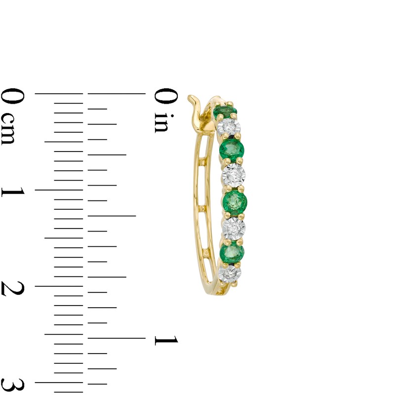 Main Image 2 of Alternating Emerald and 1/15 CT. T.W. Diamond Hoop Earrings in 10K Gold