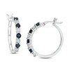 Thumbnail Image 0 of Alternating Blue Sapphire and 1/15 CT. T.W. Diamond Hoop Earrings in 10K White Gold