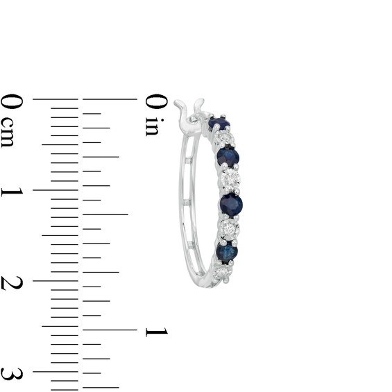 Alternating Blue Sapphire and 1/15 CT. T.W. Diamond Hoop Earrings in 10K White Gold Alternating Blue Sapphire and 1/15 CT. T.W. Diamond Hoop Earrings in 10K White Gold