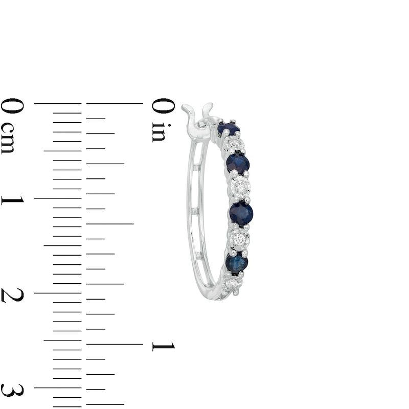 Alternating Blue Sapphire and 1/15 CT. T.W. Diamond Hoop Earrings in 10K White Gold