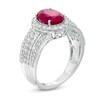 Thumbnail Image 2 of Oval Lab-Created Ruby and White Sapphire Frame Multi-Row Ring in Sterling Silver
