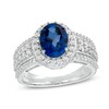 Thumbnail Image 1 of Oval Lab-Created Blue and White Sapphire Frame Multi-Row Ring in Sterling Silver