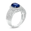 Thumbnail Image 2 of Oval Lab-Created Blue and White Sapphire Frame Multi-Row Ring in Sterling Silver